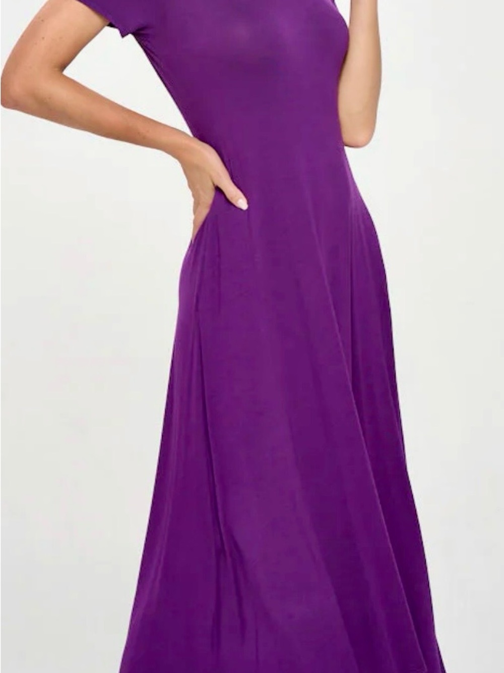 Sleek Purple Short-Sleeve Midi Dress
